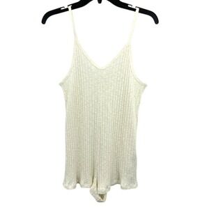 Roxy Ribbed Romper Cream Sleeveless V-Neck Adjustable Straps‎ Beach Casual Small